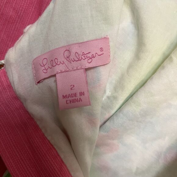 Lilly Pulitzer Delia Hotty Pink Lemonade Lace Textured Cotton Shift Dress Size 2 - Picture 6 of 8